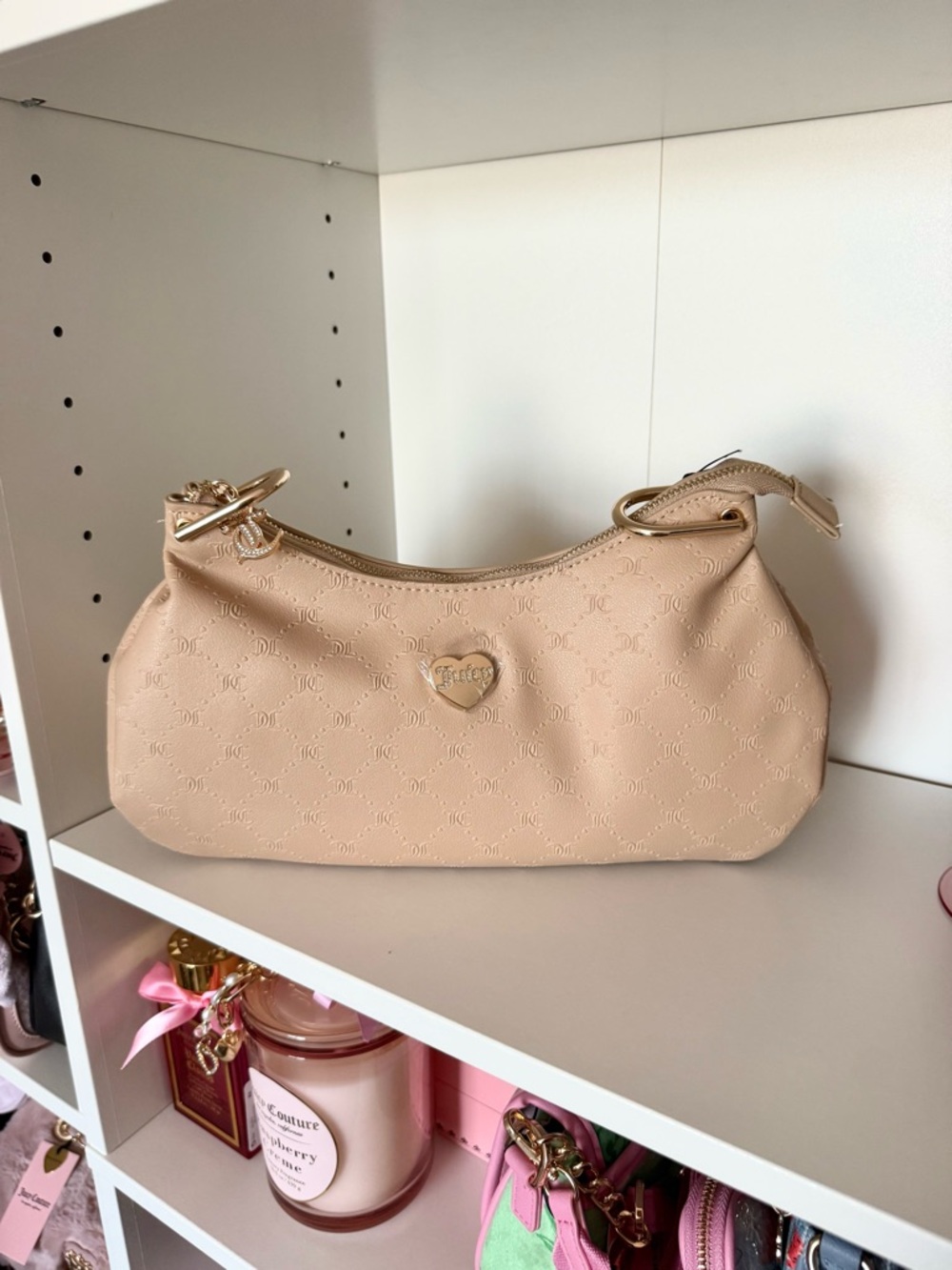 Juicy Couture “Golden Hour” Blush Beige Heart Logo Shoulder Bag